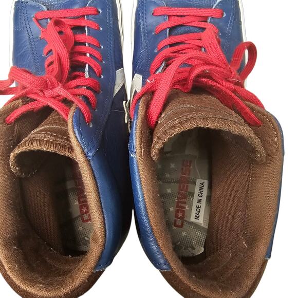 Converse Con Pro Leather Vulcanized Mid Shoes Blue Red Brown Size Mens 8 W 9.5 - Picture 12 of 14